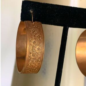Artistic Vintage Scrollwork Hoop earrings, in Brass tone, Unmarked